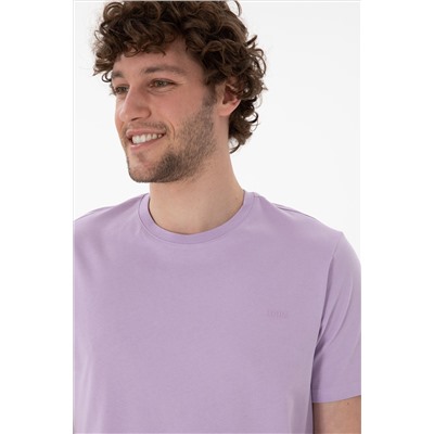 Erkek Regular Fit Bisiklet Yaka Lila Basic Tişört