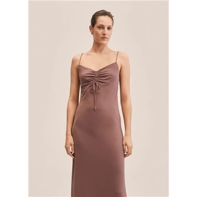 Vestido escote fruncido -  Mujer | MANGO OUTLET España