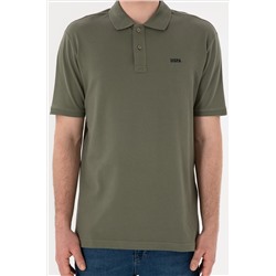 Erkek Regular Fit Polo Yaka Koyu Haki Basic Tişört