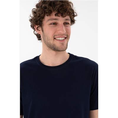 Erkek Regular Fit Bisiklet Yaka Lacivert Basic Tişört
