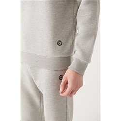 Gri Bisiklet Yaka İçi Polarlı 3 İplik Pamuklu Regular Fit Standart Kesim Unisex Sweatshirt