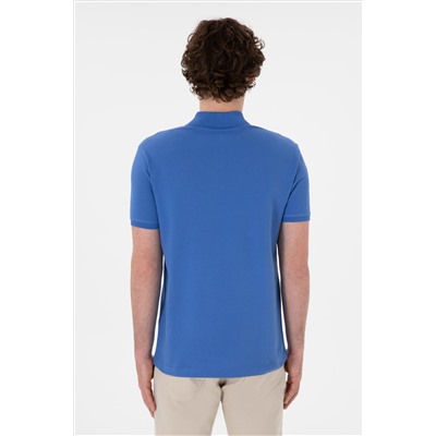 Erkek Slim Fit Polo Yaka İndigo Basic Tişört