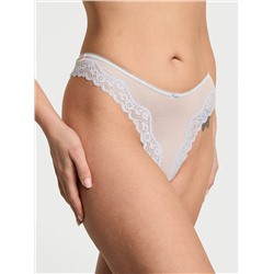 Tease Mesh Lace-Trim High-Leg Thong Panty