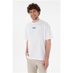 Erkek Oversize Fit Bisiklet Yaka Beyaz Tişört