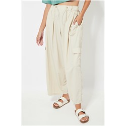 Pantalón wide leg cargo 7/8 cintura alta - Beige