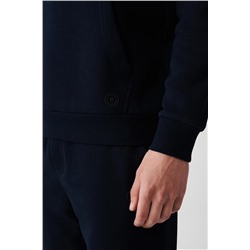 Lacivert Kapüşonlu Yaka İçi Polarlı 3 İplik Pamuklu Regular Fit Standart Kesim Unisex Sweatshirt
