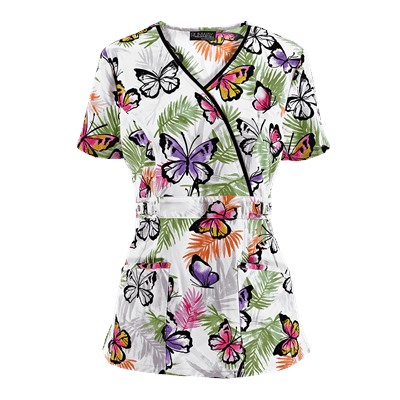Cherokee Runway Scrubs Botanical Bliss Print Top
