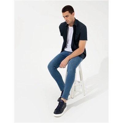 Lacivert Regular Fit Kısa Kollu Gömlek
