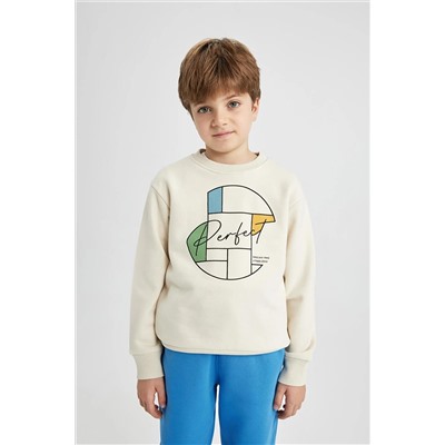 Defacto Erkek Çocuk Bisiklet Yaka Baskılı Kalın Sweatshirt B5858A823CW