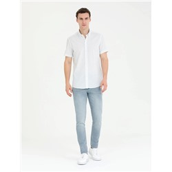 Açık Lacivert Slim Fit Kısa Kollu Gömlek