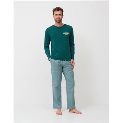 Long Sleeved Pyjamas T-Shirt, Men, Dark Green