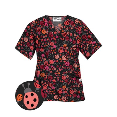 UA Lady Bug Oasis Black Scrub Top
