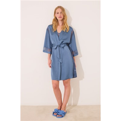 Bata midi tejido chifón azul