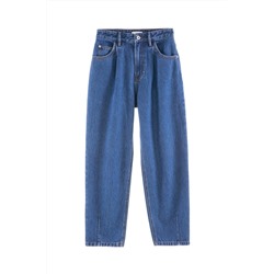 Vaquero mom fit de tiro alto Azul