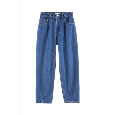 Vaquero mom fit de tiro alto Azul