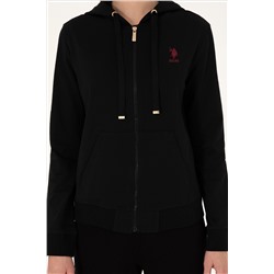Kadın Siyah Kapüşonlu Fermuarlı Sweatshirt