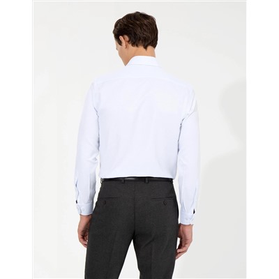 Açık Mavi Slim Fit Armürlü Klasik Gömlek