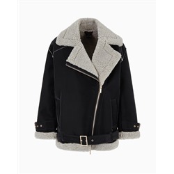 Faux shearling jacket with belt