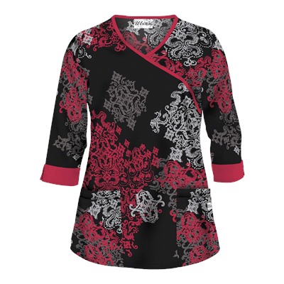 UA Exotica Black Mock Wrap Scrub Top