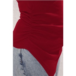 Kırmızı Dik Yaka Asimetrik Örme Büyük Beden Bluz TBBSS25AF00039
