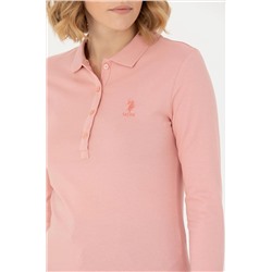 Kadın Pudra Basic Polo Yaka Sweatshirt