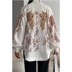 FEMELLE Kadın Standart Beden Nakış İşlemeli Pul Payet Oversize Ceket 2617