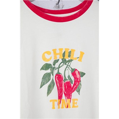 Kırmızı Boyfriend Fit Basklı Yıkamalı %100 Pamuk Büyük Beden Örme T-Shirt TBBSS25BF00055
