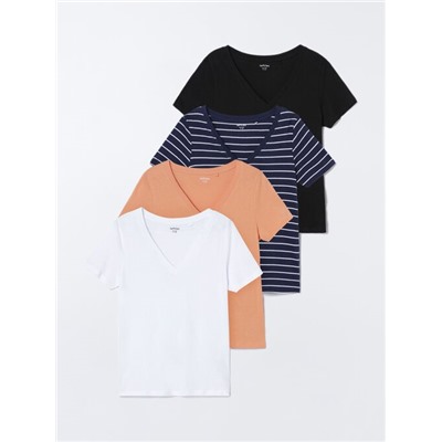 PACK DE 4 CAMISETAS DE CUELLO PICO COMBINADAS
