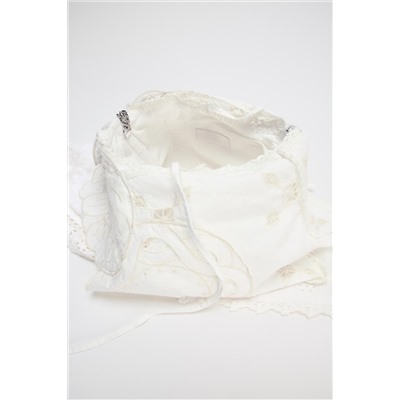 EMBROIDERED MINI BUCKET BAG WITH LACE DETAIL