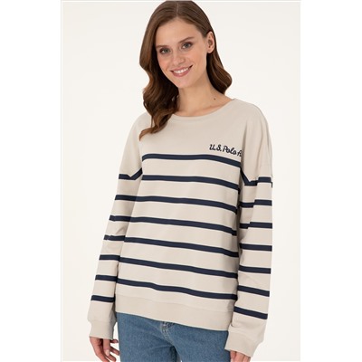 Kadın Taş Çizgili Bisiklet Yaka Sweatshirt