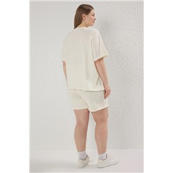 Taş Regular Fit Slogan Baskılı Örme Büyük Beden T-shirt Şort Alt- Üst Takım TBBSS25CP00004