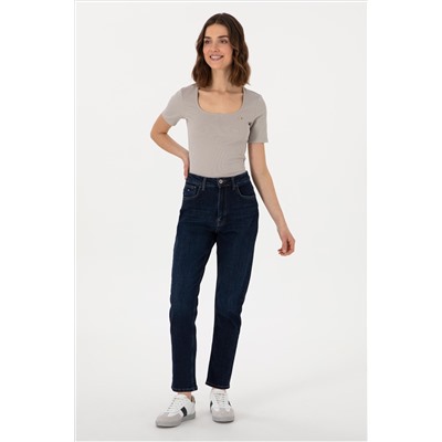 Kadın Mavi Jean Mom High Waist Fit Pantolon