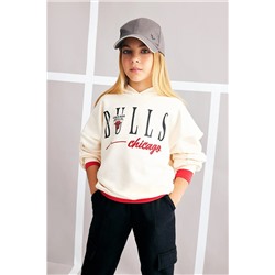 Defacto Kız Çocuk NBA Chicago Bulls Relax Fit Kapüşonlu Sweatshirt A7898A823AU