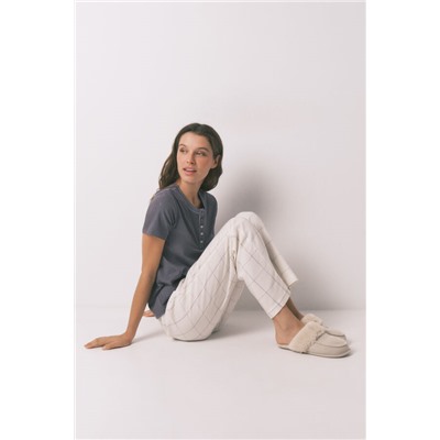 Pantalón largo franela blanco print cuadros