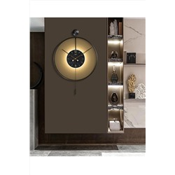 MetaQuartz Aksesuar Timelles Siyah -pilli Led - Siyah Gerçek Cam Göbek , Modern Dekoratif Sarkaçlı Metal Duvar Saati Meta-040140114