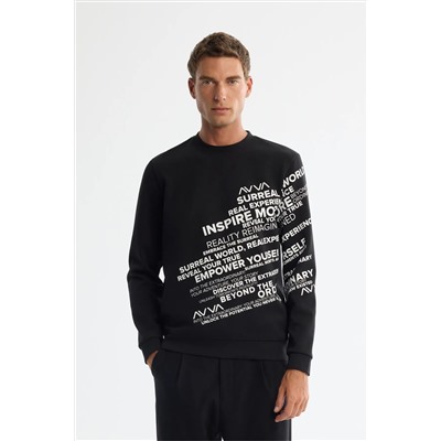 Avva, Erkek Siyah Bisiklet Yaka Baskılı Elastan Sweatshirt A42y1285