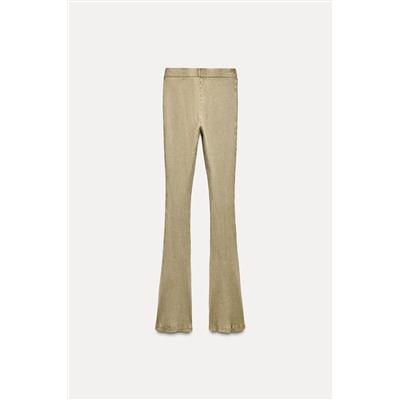WASHED EFFECT RIBBED BELL BOTTOM TROUSERS