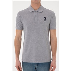 Erkek Slim Fit Polo Yaka Gri Melanj Basic Tişört