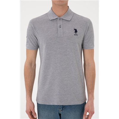 Erkek Slim Fit Polo Yaka Gri Melanj Basic Tişört