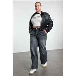 Trendyol Curve Antrasit Yüksek Bel Geniş Paça Büyük Beden Wide Leg Jeans TBBSS24CJ00048