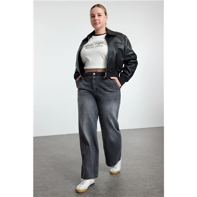 Trendyol Curve Antrasit Yüksek Bel Geniş Paça Büyük Beden Wide Leg Jeans TBBSS24CJ00048