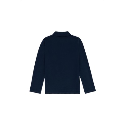 Kız Çocuk Lacivert Polo Yaka Basic Sweatshirt