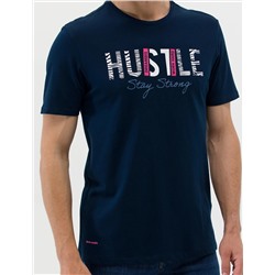 Lacivert Slim Fit Baskılı Bisiklet Yaka Tişört