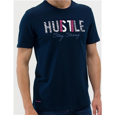 Lacivert Slim Fit Baskılı Bisiklet Yaka Tişört