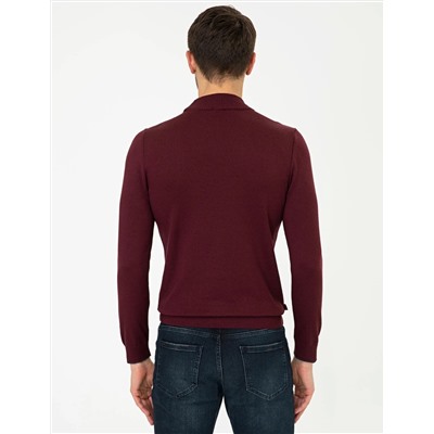 Bordo Slim Fit Yarım Balıkçı Basic Triko Kazak