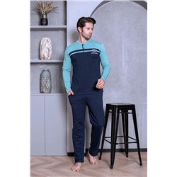AHENGİM Man Erkek Pijama Takımı Uzun Kol Süprem Önü Parçalı Pamuklu Mevsimlik M58052263 1-2-10001206