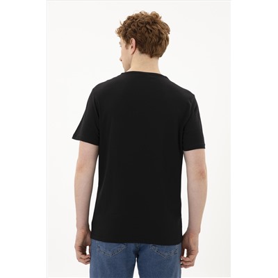 Erkek Regular Fit V Yaka Siyah Basic Tişört