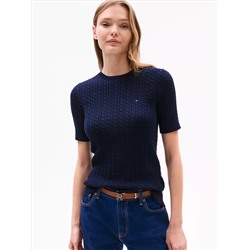 Short-Sleeve Cable Knit Sweater