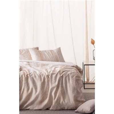 Sarthe King Size %100 Pamuk Madame Coco Crep Baskılı Nevresim Takımı - Bej