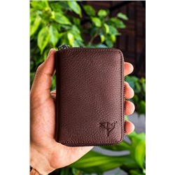 Garbalia, Unisex Kahverengi Chain Hakiki Deri Kartlık Cüzdan